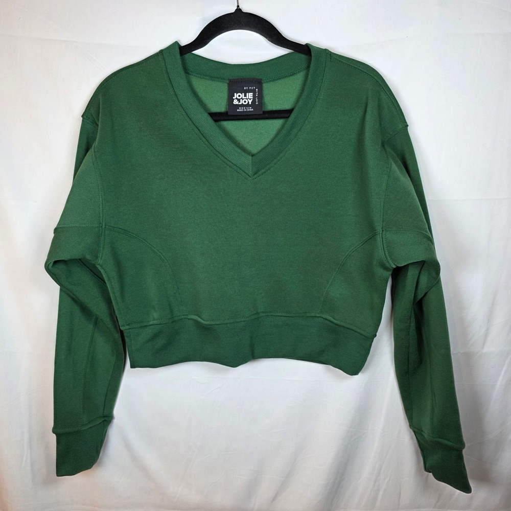 Jolie & Joy V-Neck Cropped Sweatshirt Green Medium J4P9748CFN